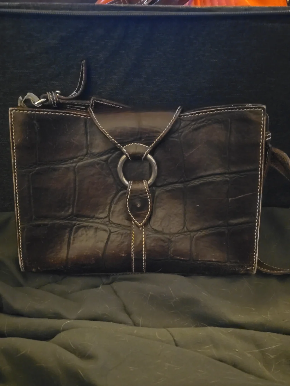 Dooney & Bourke Black Croc-Embossed Leather Messenger Bag